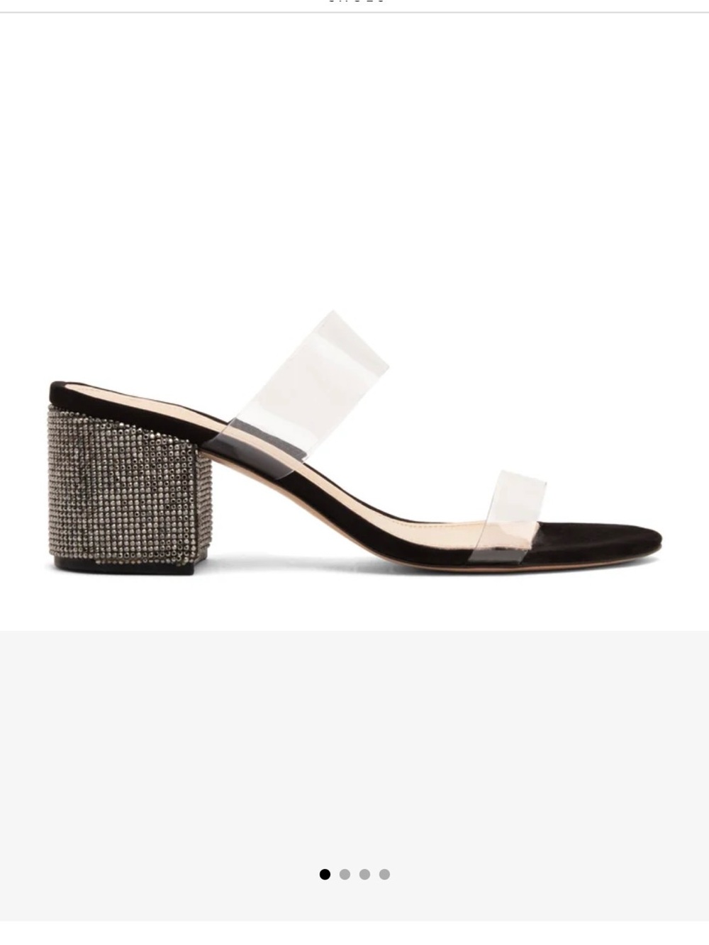 SCHUTZ Black Clear-Strap Mid Block Sandal with Rhinestone Heel
